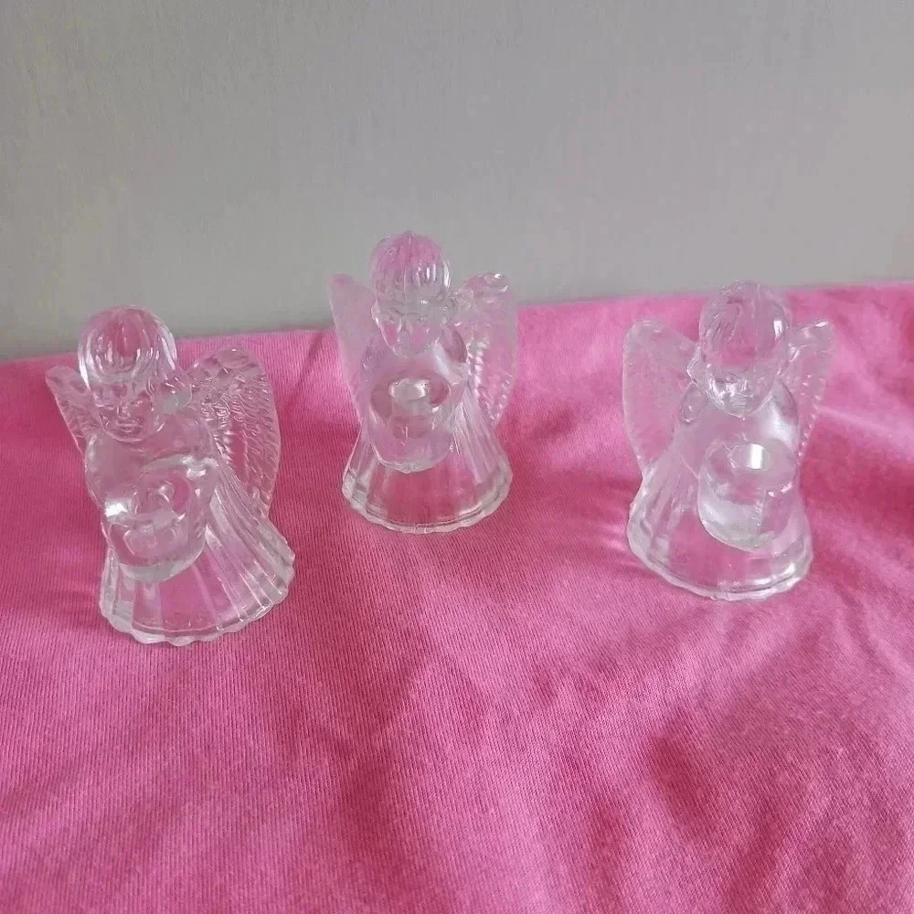 Set of 3 glass  angels figurine candle holder